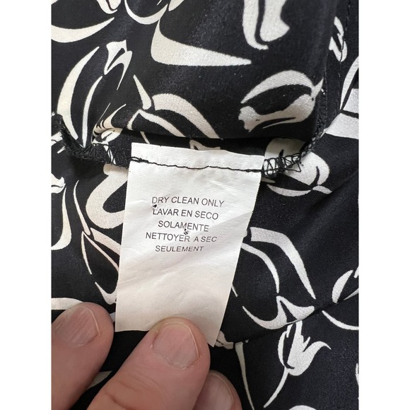 BeBe Black Floral Print Embellished Silk Tank Top, Size L - Picture 7 of 9